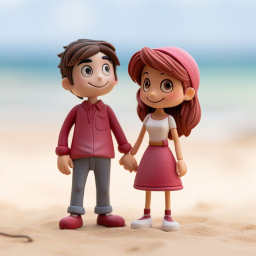 Cute couple figurines on the beach