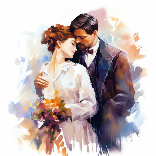 Marriage clipart in the style of Impressionistic Art, on white background