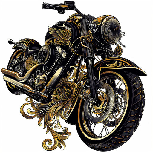 Elegant motorcycle tattoo design with art deco elements