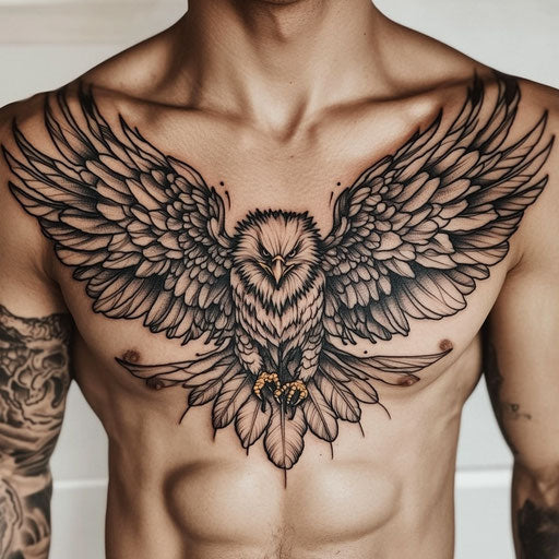 Eagle chest tattoo with wings spread wide out