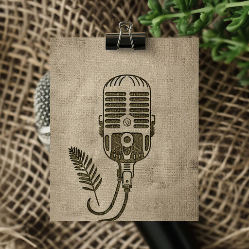 Handcrafted podcast logo with earthy tones and natural texture background