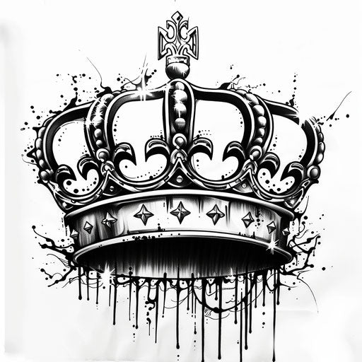 Intricate king crown tattoo design in black on white