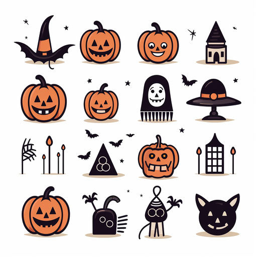 Minimalist style Halloween clip art, on white background