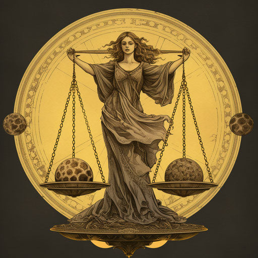 Venus symbol and sun on scales - line drawing style