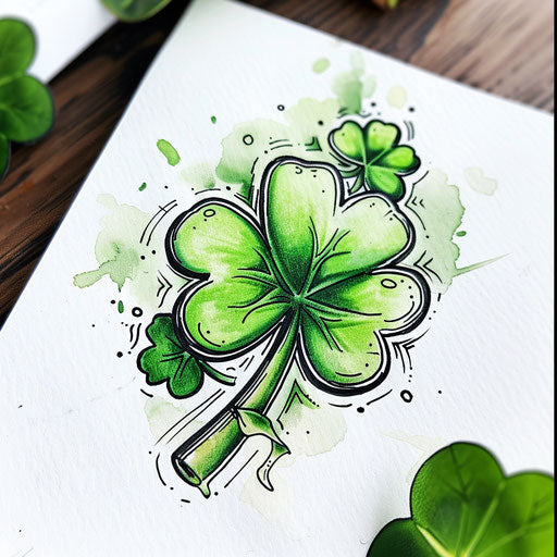 Retro comic style four-leaf clover tattoo