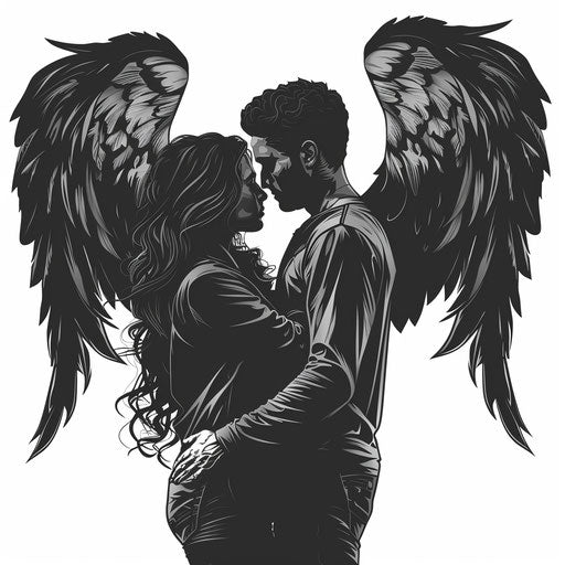 Vector couple png with detailed wings and flat random background