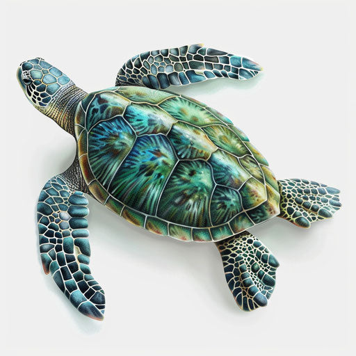 Hyperrealistic sea turtle clipart on flat white background