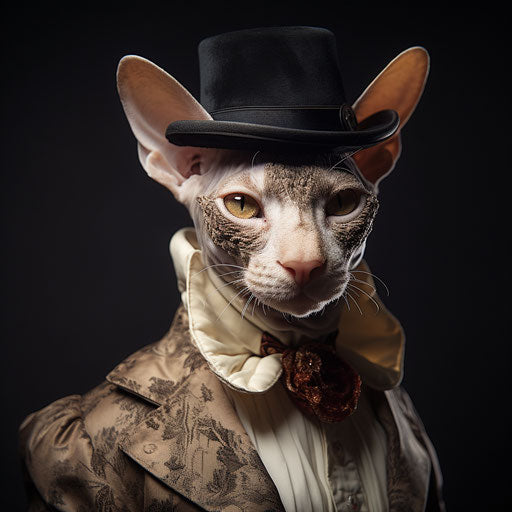 Cornish rex cat dressed like a man
