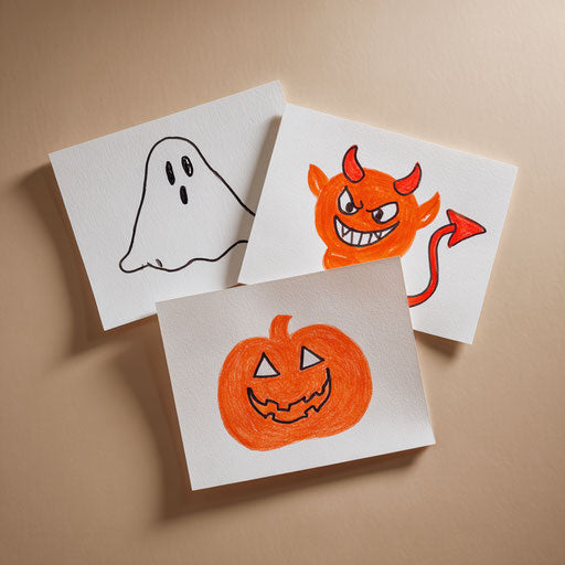 Three White Papers with Drawings in the Center