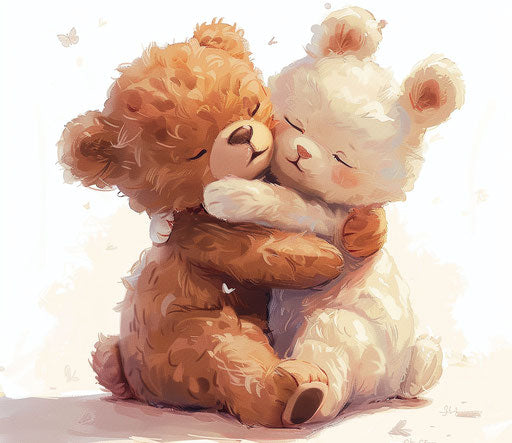 Cute hugging teddy bears in animated GIF style, chinapunk