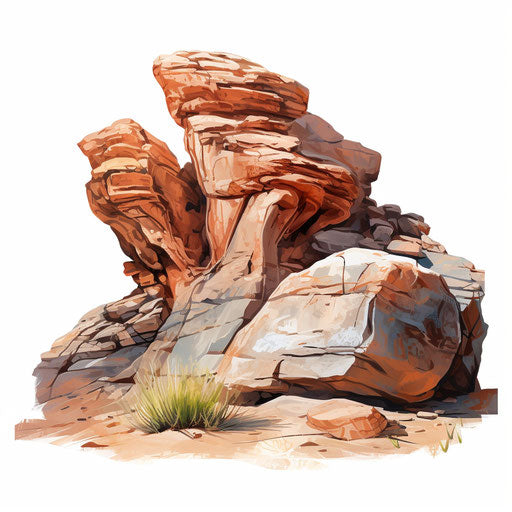 Rock clipart in the style of oil painting on white background