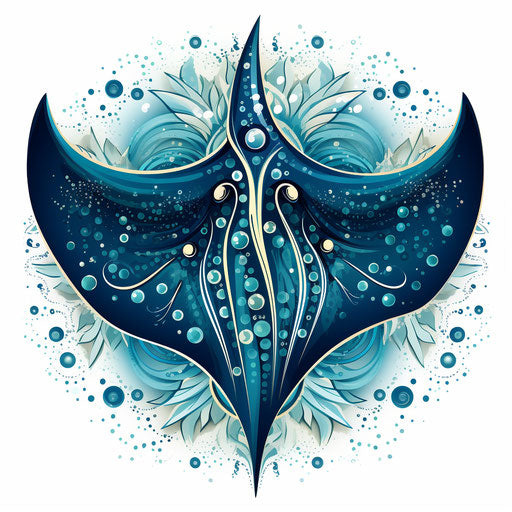 Stylized blue stingray with 'hawaiian' word, feminine sticker art