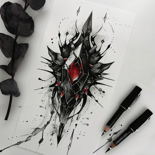 Elegant flat tattoo sketch with watercolor effects