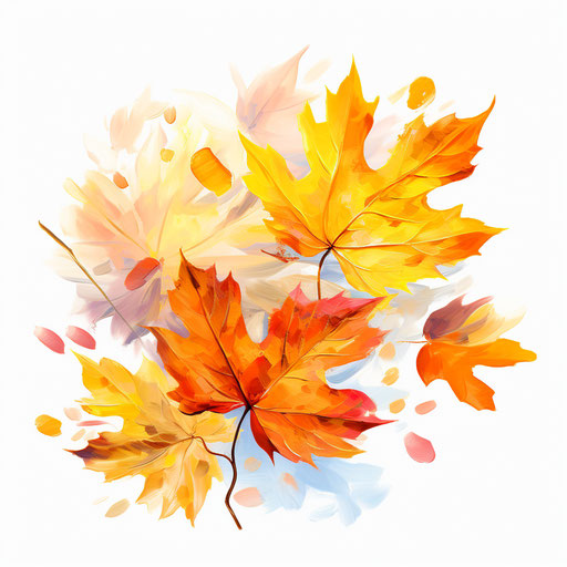 Autumn leaves in oil painting style, on white background