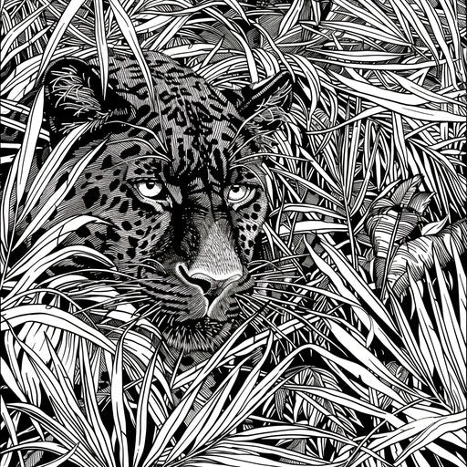 Black panther prowling in dense jungle