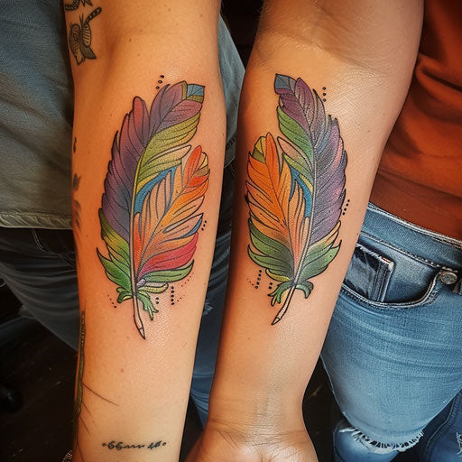Matching tattoos for feathered friends, in the style of Guy Aitchison
