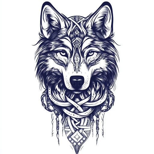 Wolf hand tattoo sketch with Celtic knots on white background