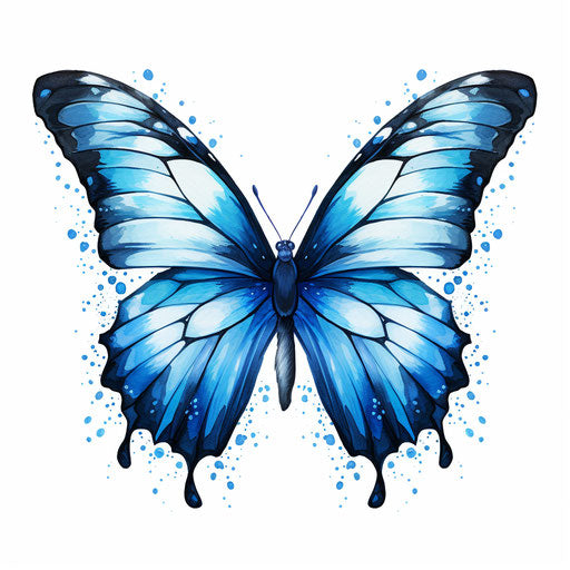 Blue butterfly clipart in the style of oil painting