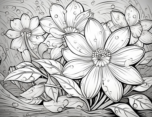 Naive art flower coloring for kids in rain, expressive line 31:24