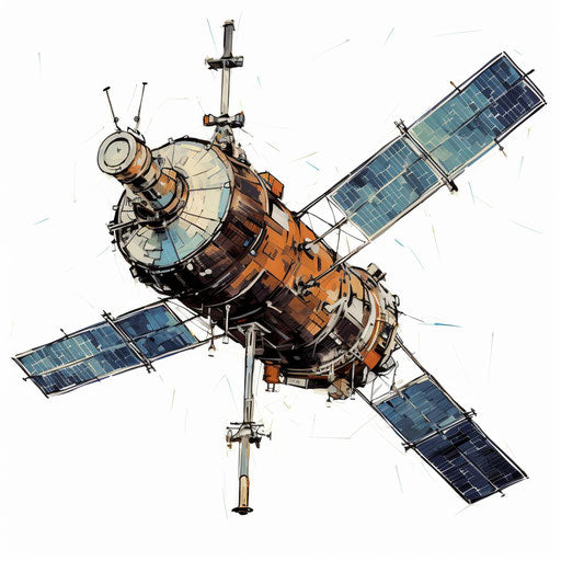 Satellite clipart in the style of Oil painting, on a white background