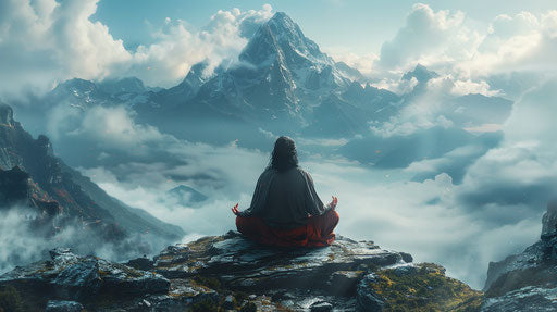 Levitating Yogi with Himalayas backdrop