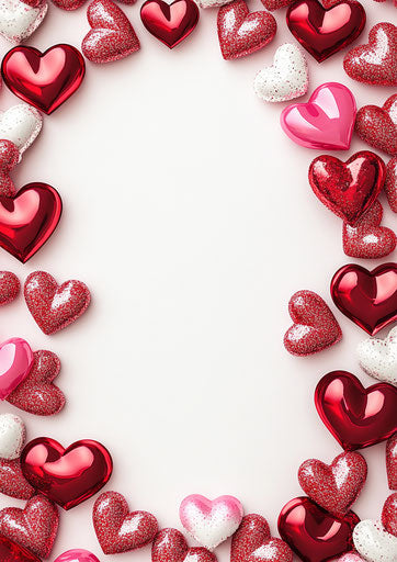 Valentine's Day background with red and pink hearts, love frame
