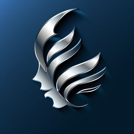 Elegant logo design art in silver and blue, with a gradient background