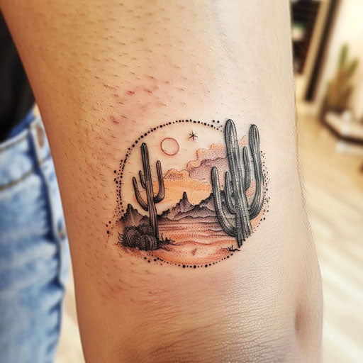 Sunset desert cactus tattoo