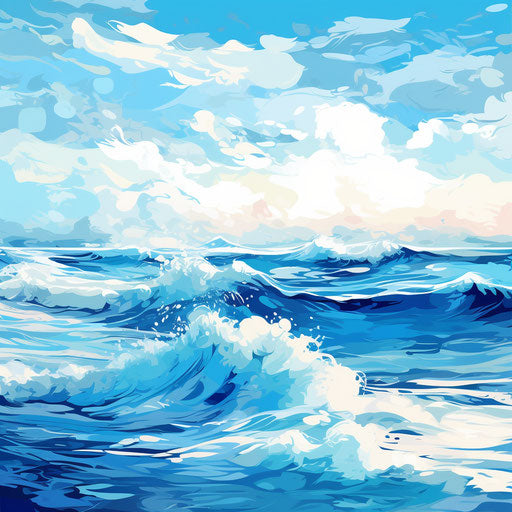 Ocean clipart in the style of Impressionistic Art, on white background