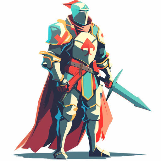 Bold cartoon knight in shining armor
