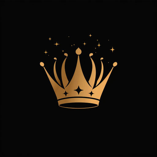 Gold and black crown logo on minimalist background