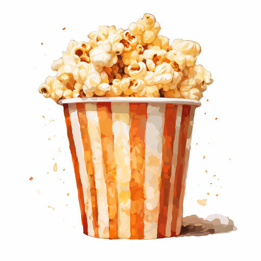 Popcorn clipart in the style of Impressionistic Art, on a white background