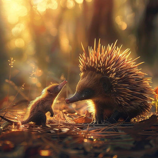 Echidna with young under soft light