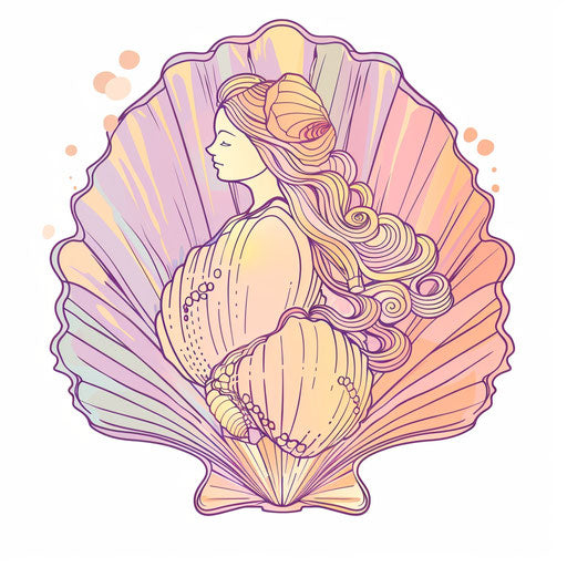 Elegant flat tattoo sketch of Venus in a seashell