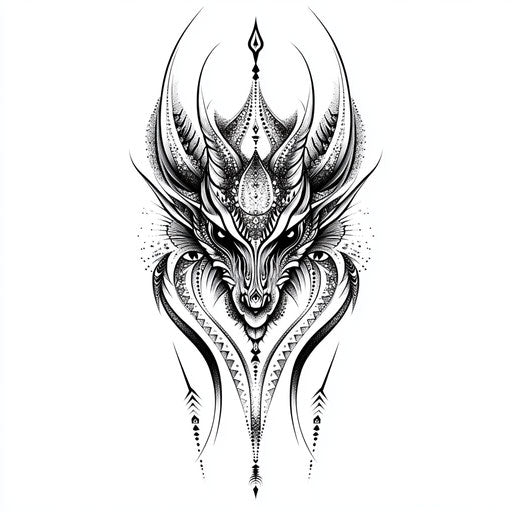 Elegant tribal dragon tattoo in flat clipart style