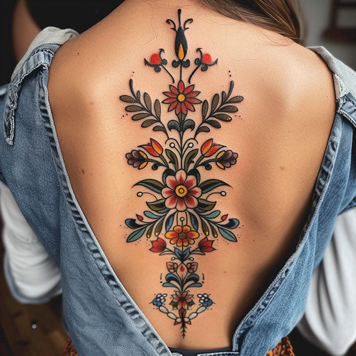 Traditional Americana spine tattoo for women like Sailor Jerry