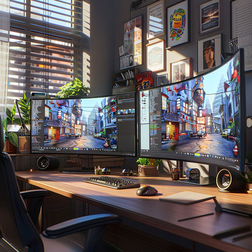 Animator's workspace with dual monitors