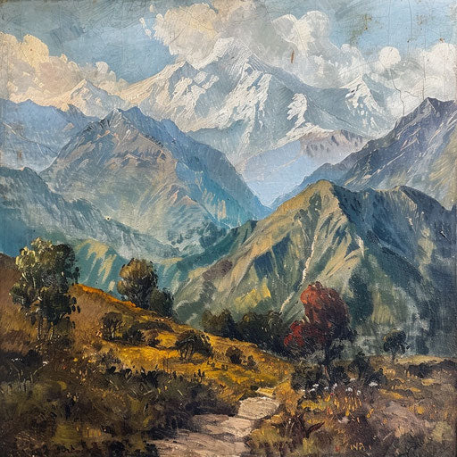 Vintage Oil Painting of the Himalayas in Nepal 1:1