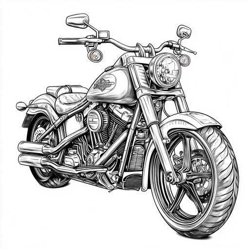 Realistic motorcycle with fine details and shading, Stephen Wiltshire style