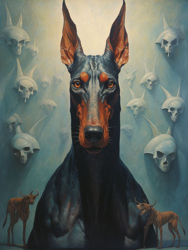 Dog of the day dobermans, photorealistic blue and brown