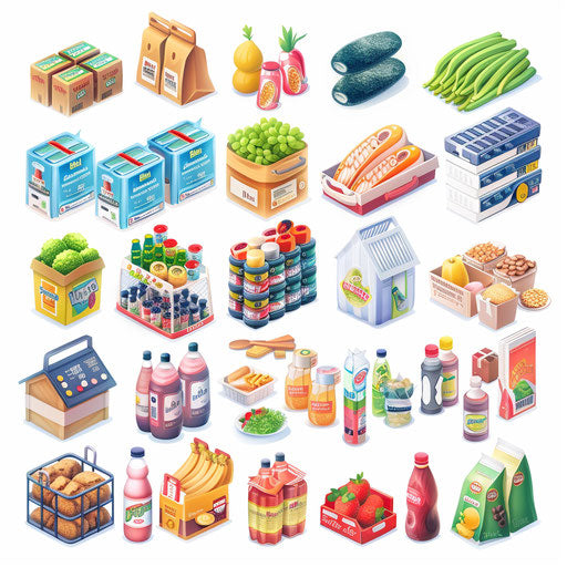 Photo realistic supermarket clipart on flat white background