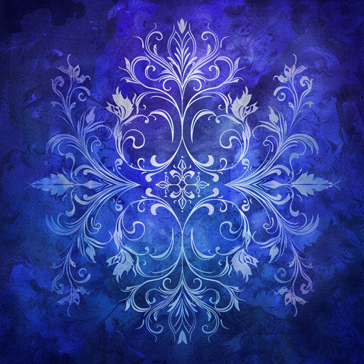 Photo-realistic boho flourishes on flat indigo background