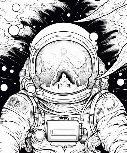 Illustration of astronaut coloring page in mesmerizing style