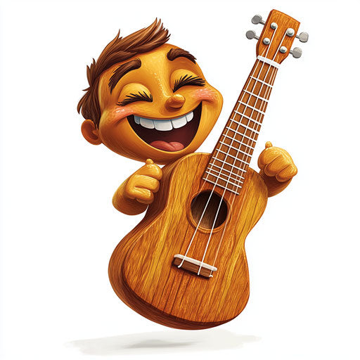Humorous caricature of an ukulele with human characteristics