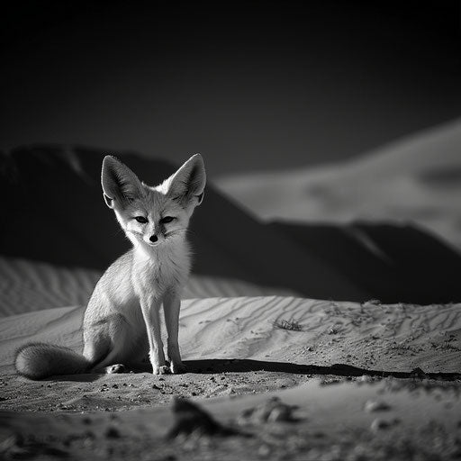 Fennec fox in a dramatic monochrome desert