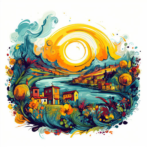 Doodle clipart in the style of oil painting, on a white background