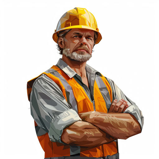 Realistic engineer clipart on flat white background, bright colors