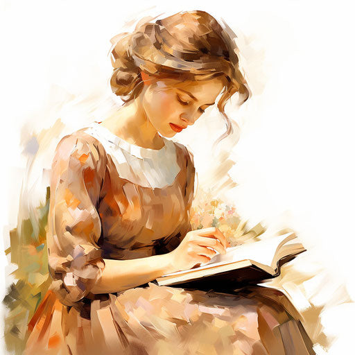 Clipart library in oil painting style on white background