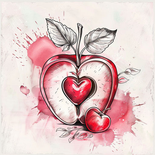 Elegant tattoo sketch of a sliced apple revealing a heart