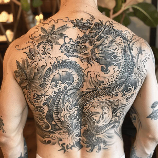 Meaningful tattoos for men with a dragon and phoenix on the back